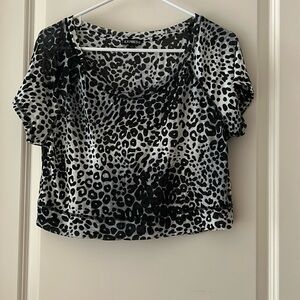 Express womens Sheer animal Print boxy Crop pullover top Short Sleeves size S